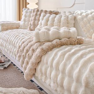 Housse de canapé épaisse en peluche de lapin, tapis universel antidérapant, serviette chaude et douce, coussin de canapé pour la décoration de la maison, salon, hiver