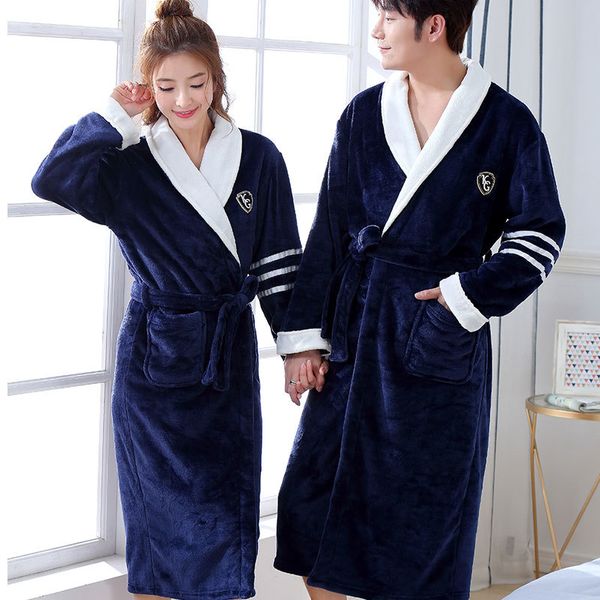 Épaissir chaud couple style flanelle robe d'hiver à manches longues peignoir sexy col en v femmes hommes chemise de nuit salon de nuit vêtements de maison Y200429