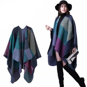 Winter Sjaal Wraps Cape Dames Herfstponcho's Grote maten Blok Plaid Open Voorzijde Trui Fleece Sjaal Jas Vakantieoutfits 240109