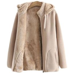 Épaississez les sweats-sweats hivernaux à capuche veste femme en toison polaire manteaux zipperup tops décontractés middleage femelle