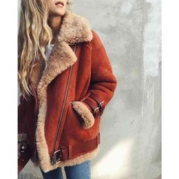 Épaississez la laine chauffante chaude automne hiver dames slim veste fausse cuir plus taille de taille pour femmes vestes 210923