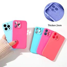 Funda de teléfono de silicona de 2 mm engrosada para iPhone 15 Pro Max 14 13 12 11 Xs XR 8 7 Plus Contraportada de color sólido TPU Carcasa suave a prueba de golpes Anti caída