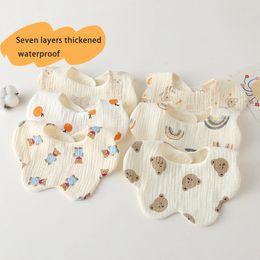 Épaissis à 7 couches Coton Baby Baby Baby Babs Cute Imprimer Salive Born Burp Cloths For Boys Girls Feeding Drool Bib 240515