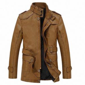 Veste en cuir épaisse et pelucheuse pour hommes, mi-longue, veste chaude Cott, manteau décontracté, d'âge moyen, hiver K355 #