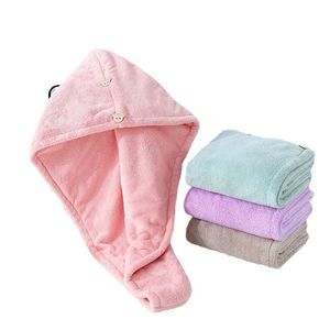 Serviette de cheveux en velours de corail épaissie, serviette de cheveux à séchage rapide, serviette super absorbante à séchage rapide pour femmes, bonnet de séchage de cheveux en microfibre avec bouton