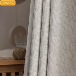 Épaissi français lumière luxe crème rideau tissu couleur unie chambre salon pleine occultation crème solaire coton lin 240113