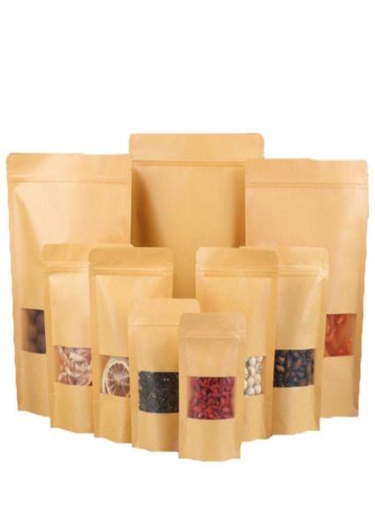 Bolsas de soporte de ventana helada engrosada comida kraft papel bolso de papel frutas frutas de té conserva bolsa personalizada en China6282415