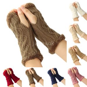 Gants épais tricotés courts sans doigts, manches en peluche, gants chauds d'hiver en fourrure pour femmes DF302