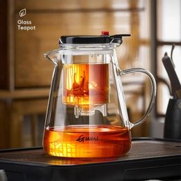 Théière en verre épaissie résistante à la chaleur théière résistante aux hautes températures ménage filtre à un bouton séparation du thé machine à thé 240124