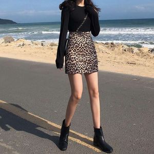 Jupe épaisse imprimé léopard pour femmes, printemps et automne, taille haute, Sexy, serrée