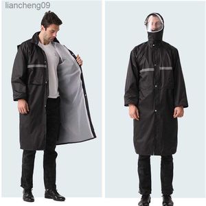 Chubasquero impermeable largo grueso para hombre, moda negra, chubasquero de una pieza para adultos, mono con capucha y forro de malla, Poncho de lluvia L230620