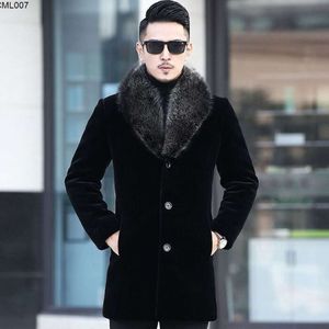 Manteau de vison épais pour hommes, col de costume, nouveau Faux cuir mi-long, hiver