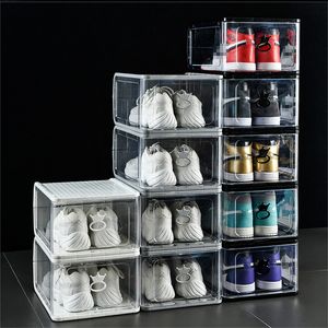 Boîte à chaussures transparente en plastique épaissi détachable combinaison empilable chaussures boîtes de conteneurs organisateur bacs de stockage armoire anti-poussière Transparent JY0820