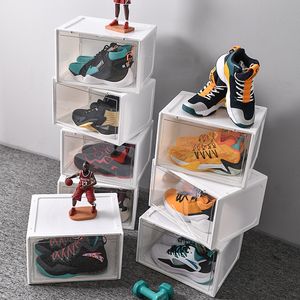 Boîte de rangement en PP épaissie boîte à chaussures transparente en acrylique boîte à chaussures en sodium à absorption magnétique épaissie armoire à chaussures d'affichage anti-poussière