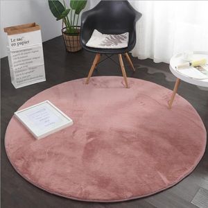 Tapis rond épais en fourrure de lapin, pour salon, chambre à coucher, décoration de maison, couleur unie, Table basse, tapis de pied, peluche blanche moelleuse 240103