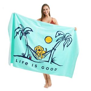 Serviette épaissie, luxe léger, impression Active, velours coupé, natation, serviette de plage pour adultes tout en coton