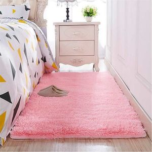 Épaissi cheveux de soie lavé tapis antidérapant salon table basse couverture chambre tapis de chevet tapis de yoga couleur unie en peluche