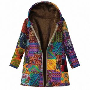 Manteau à capuche épais avec fermeture éclair, manteau d'automne et d'hiver, nouveau coton et chanvre, impression chaude Vintage pour femmes, poche B6dD #