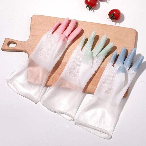 Engrosamiento de ropa de lavado platos platos guantes femenino lavavajillas guantes de plástico látex de dos colores impermeable a prueba de agua limpiador guante yl144