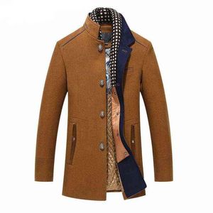 Dikkere heren Trench Coats Winter Lange wollen Trench Coat Men Slim Fit Casual Jackets Peacoat Doublar wollen overjas LJ201110259R T220810