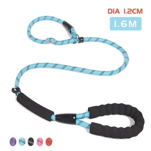 Dikte Huisdier Leidingen Dubbele Handvat Reflecterende Honden Leash Nylon Kraag Riem Touw 1.6m Verstelbare Training Huisdieren Benodigdheden 211022