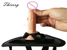 Thierry 2 pièces sangle lesbienne sur mini gode culotte Strapon harnais flexible Dong réaliste pénis jouets sexuels pour femme produits 2110184798614