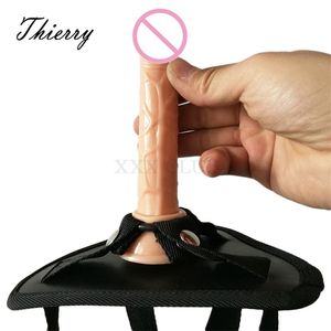 Thierry 2 pcs Lesbian Strap on mini Gode Culotte Strapon Harnais flexible Dong Réaliste Pénis Sex Toys pour Femme Produits 211018