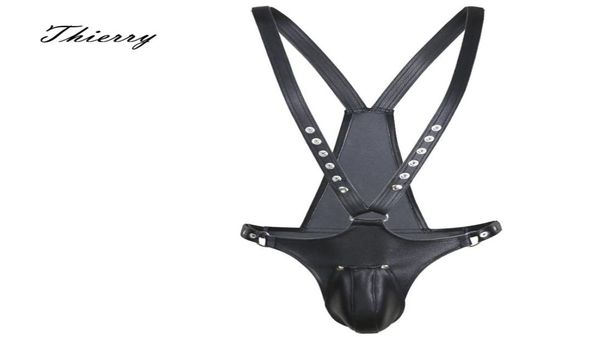 Thierry Bondage Man Bib Briefs avec une cage amovible Cage Cage Chasteté Dispositif Répartiment pour les jeux Adults Sangle sur V 21073916163