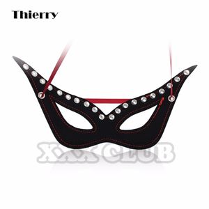 Thierry Hot produits de sexe yeux de chat noir masque de bondage incrusté jeux pour adultes masque en cuir scène masque fétiche jouets sexuels pour couples S924
