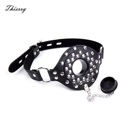 Thierry PU bouche en cuir Gag avec trou, branchez votre trou ouvert Bondage retenue jouets sexy pour femmes Couple érotique jeux pour adultes