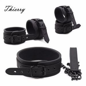 Thierry PU-leer SM-producten Polsboeien Enkelboeien Halsbandset BDSM Bondage Seksspeeltjes Hancuffs Cosplayaccessoires 240312