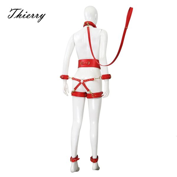 Thierry Sex Toys pour femme hommes SM Bondage ensemble collier de retenue érotique 6 manchettes ceinture connexion adultes jeux pour couples 240117