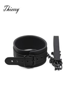 Thierry SM Producten Bondage Nek Kraag met metalen ketting Leibele BDSM Sex Toys Faux Leather Restraint Fetisj Volwassen Seks Toys Y2011187391338