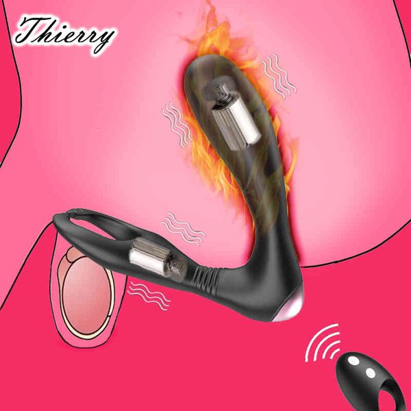 Thierry Vibrating Prostate Massager Men Anal Plug Étanche chauffable double moteurs 10 modes stimulent les testicules Butt Anus Sex Toys Y201118