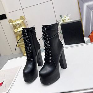 Bottines cuissardes avec escarpins épais pour femmes, bottes courtes à lacets imperméables à talons épais, escarpins rétro à la mode, chaussures à plateforme gothique, qualité supérieure