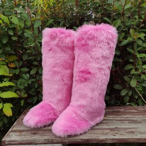 Muslo damas esponjes peludas de invierno Fox zorro largo zapatos calientes largos diseñador de peluche rodilla de piel alta botas de pieles 2 14