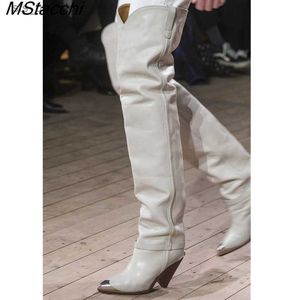 Muslo metal para sementales Sexy Toe Women Slip On Women's Boots Tassel Decor Spike Botas Botas Mujer T230824 98 'S