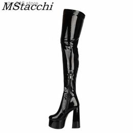 Cuisse mstacchi femmes scintiller la plate-forme en cuir breveté sexy talons de couleur solide chaussures s bottes hautes t e botte