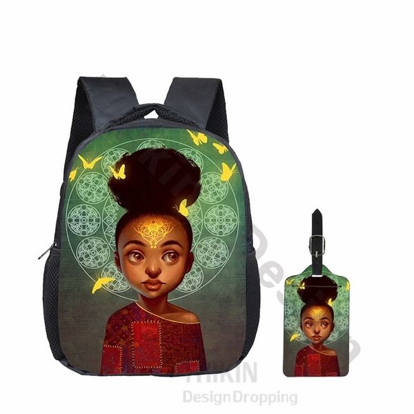 Thikin Mignon American Art Black Girls Toddlers Sacs à dos Cartoon Enfants Sacs Sacs Baby Kindergarten Sacs à dos pour enfants LJ200918