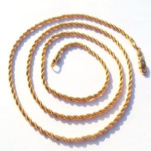 Collier Long en corde française fine en or jaune 14 carats, pièces de chaîne, en or véritable 100%, non solide, pas d'argent, 195C