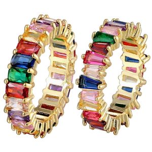 Dunne Baguette Rainbow CZ Gold Ring voor Dames Mode Engagement Bruiloft Band Topkwaliteit Charm Sieraden