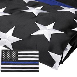 Dunne blauwe lijnvlag 3x5 ft geborduurde sterren genaaid strepen stevige koperen doorvoertules voor Amerikaanse politievlag ter ere van wetshandhavers5917823