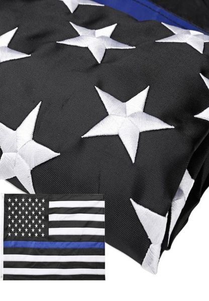 Drapeau de ligne bleue mince 3x5 ft étoiles brodées cousues rayures coussins de laiton robuste pour le drapeau de la police américaine honorant les forcemen7217353