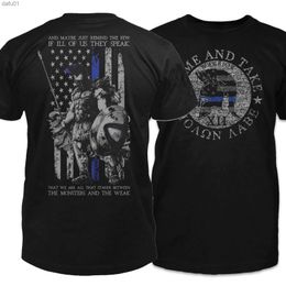 Thin Blue Line Flag Spartan Shield Spear Warrior Molon Labe Motto T-shirt. Zomer katoenen T-shirt met korte mouwen en O-hals voor heren Nieuw L230520