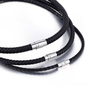 Dunne Bruin Zwart Gevlochten Koord Touw Man Made Lederen Ketting Voor Mannen Choker Zilver Kleur Rvs Sluiting 4/6/8Mm LUNM09