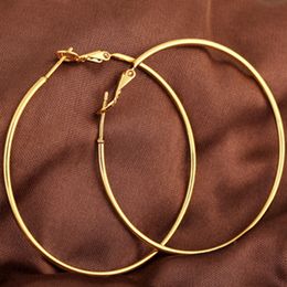 Pendientes grandes con relleno de oro de 18 quilates de estilo Sexy de círculo fino nuevos pendientes de aro grandes redondos de moda para mujer 50mm * 2mm