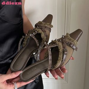 Dunne vrouw voor 735 schoenen hoge hakken puntige teen elegante dames sandalen slingbacks glijbanen mode schoeisel zwarte vrouwen pumps 240223 c