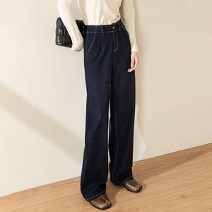 Dunne fleece denim basisstijl dragen slanke benen lange casual bedekte brede rechte poot jeans voor vrouwen