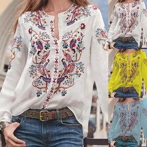 Dunne bloem geborduurde shirts lente en zomer modieuze loszittende bohemien stijl dames vest met lange mouwen cover-up 240321