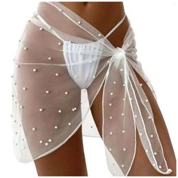 Mince couverture de bikini féminine en dentelle jupe en mailles transparentes de vacances à la plage avec perle de perle